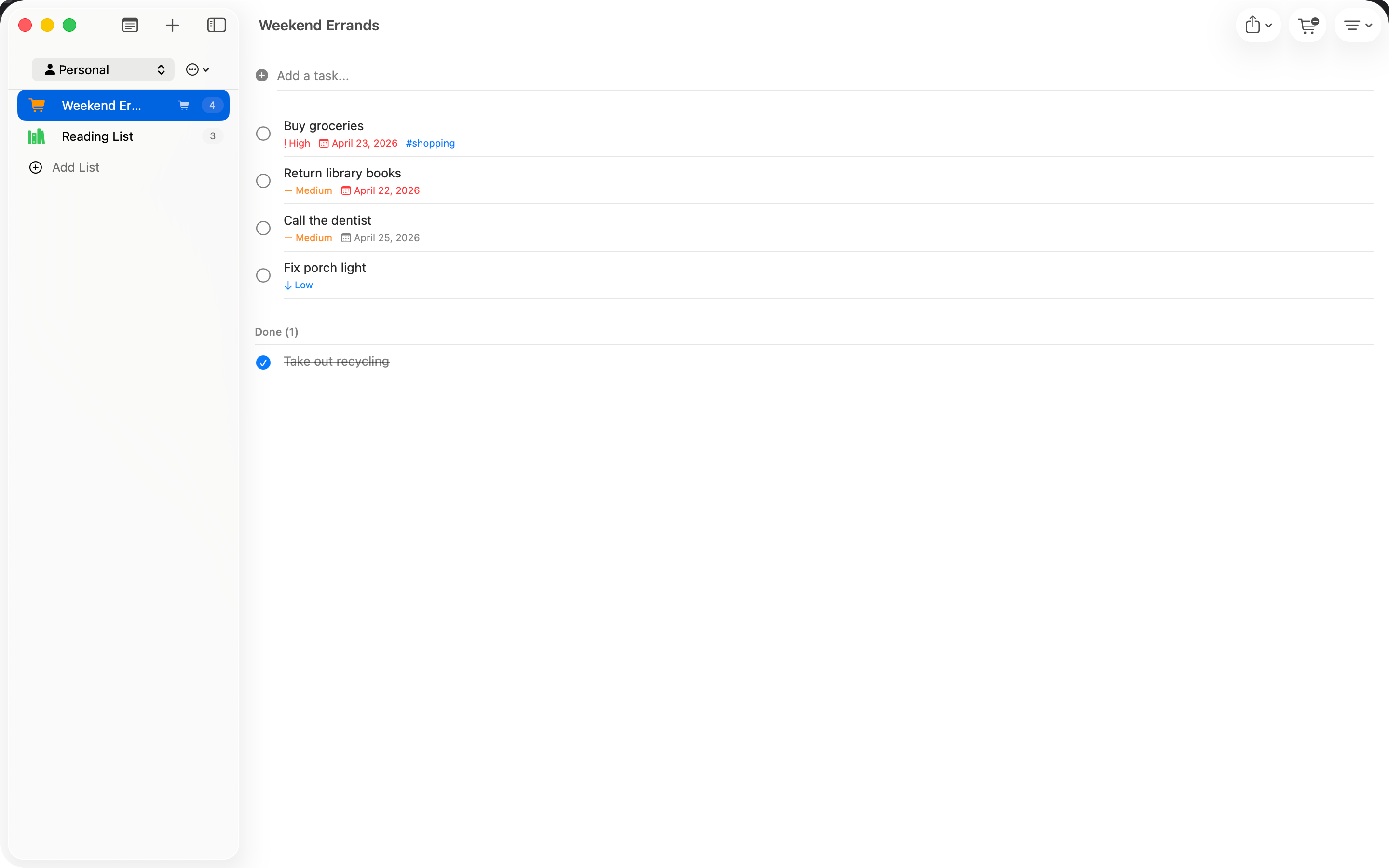 TaskScratch main view on Mac