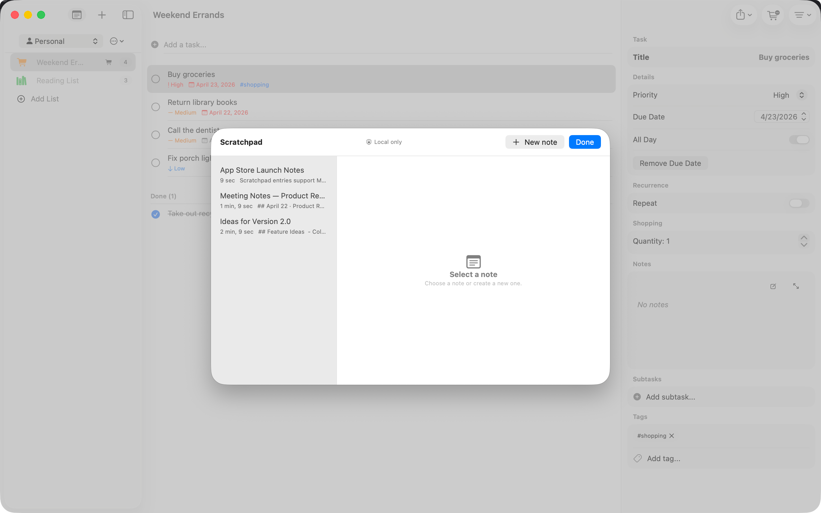 Scratchpad sheet on Mac